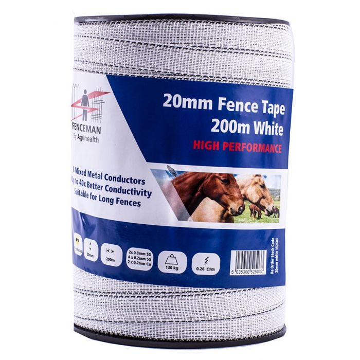 Electric Fence Fencing Tape 2 x 200m x 20mm Fenceman White 400m Poly Tape 