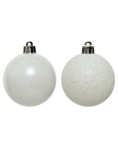 Kaemingk Christmas Baubles Shatterproof - Matt/Glitter Mix - Pack of 10 - Winter White - dia 6cm