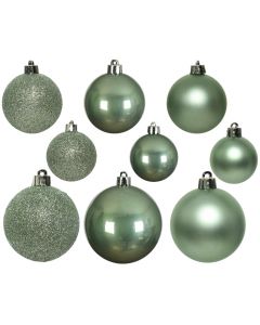 Kaemingk Christmas Baubles Shatterproof Shiny/Matt/Glitter Mix - Pack of 30 - Sage Green