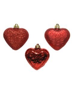 Kaemingk Heart Shatterproof Shiny-Matt-Glitter Mix - Christmas Red