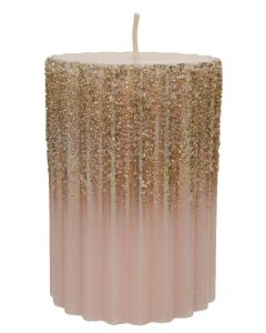 Kaemingk Candle Wax Rib Pillar Metallic Lacker-Granule-Glitter - Blush Pink