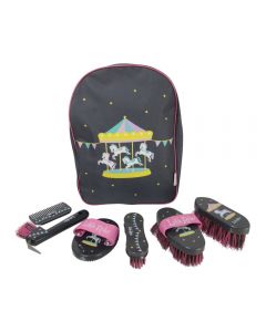 Merry Go Round Complete Grooming Kit Rucksack by Little Rider - Grey/Pink - One Size