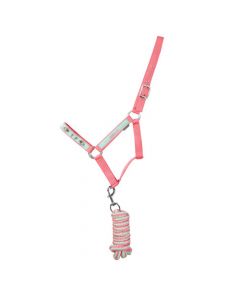 Hy Equestrian Thelwell Trophy Head Collar And Lead Rope - Mint/Pink 