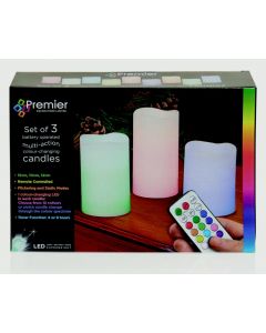 Premier Battery Operated Colour Changing Candles - Set 3 With Remote Control