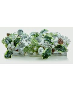 Premier Christmas Natural Candle Holder - Green 28 x 8cm