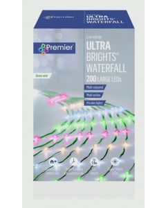 Premier UltraBrights Waterfall Lights - 200 LEDs Multi Coloured Green Wire