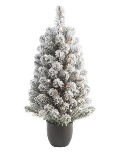 Kaemingk Snowy Imperial Pot Christmas Tree - 90cm White/Warm White