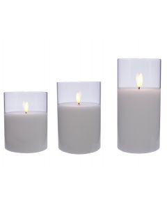 Kaemingk LED Wax Candle In Glass - Clear & White Set 3
