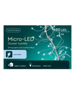 Kaemingk Micro LED Cluster Twinkle Lights - 480 Cool White - Silver Cable