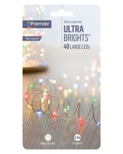 Premier 40 LED Indoor Ultrabrights - Multi Coloured /Silver Wire