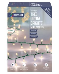 Premier 500 LED Ultrabright Treebrights - Vintage Gold - Green Cable