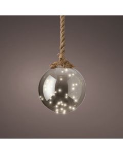 Kaemingk Lumineo Micro LED Ball Christmas Bauble - Battery Operated - Indoor - Silver/Warm White - dia 20cm - H 80cm - 40 LED