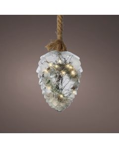 Kaemingk Lumineo Micro LED Pinecone Christmas Bauble - Battery Operated - Indoor - Silver/Warm White - L 21cm - W 15cm - H 80cm - 15 LED