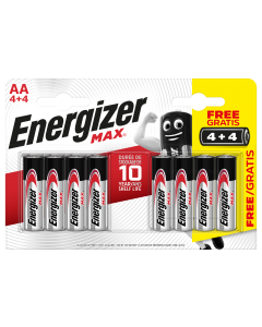 Energizer Max Battery AA 4 + 4 Free - Pack of 8