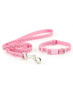 Ancol Small Bite Paw & Bone Dog Collar & Lead Set - Medium (36cm - 46cm) - Pink - Paw & Bone