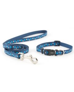 Ancol Small Bite Stars Dog Collar & Lead Set - Medium (36cm - 46cm) - Blue - Stars