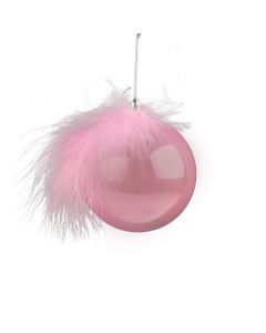 Davies Products Bauble & Feather Christmas Decoration - 8cm Pink Pearl