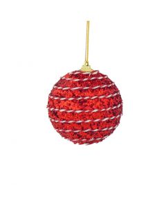 Davies Products Candy String Glitter Christmas Tree Bauble - 8cm Red