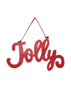 Davies Products Jolly Metallic Fabric Hanging Sign Christmas Decoration - 20cm Red
