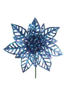Davies Products Christmas Decoration Glitter Flower Pick - 17cm - Peacock