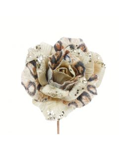 Davies Products Leopard Rose Christmas Decoration - 13cm Champagne