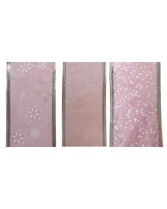 Davies Products Glitter Wired Ribbon - Print & Glitter Pale Pinks - 2.7m rolls - Pack of 3