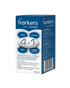 Harkers 4 In 1 Soluble Treatment for Canker, Coccidiosis, Worms and External Parasites (Lice and Mites) in Pigeons - 100ml