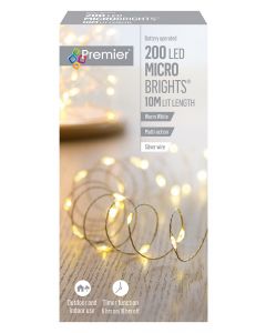 Premier Battery Operated Multi-Action MicroBrights Christmas Lights with Timer - 200 LED - Warm White