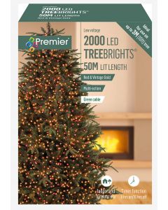 Premier Multi-Action TreeBrights Christmas Tree Lights with Timer - Red & Vintage Gold - 2000 LED