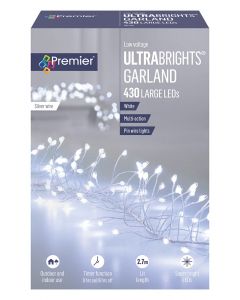 Premier Multi-Action Silver UltraBrights Christmas Lights Garland - Cool White - Silver Wire - 430 Large LED