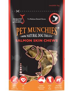Pet Munchies Salmon Skin Chews - 90g - Salmon - Pack of 8