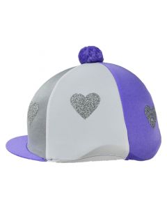 Love Heart Glitter Hat Cover by Little Rider - Lilac/Silver/White - One Size