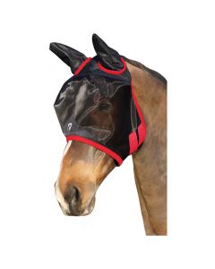 Hy Equestrian Mesh Half Mask with Ears - Black/Red - Pony