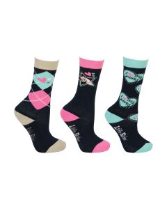 I Love My Pony Collection Socks by Little Rider (Pack of 3) - Navy/Pink/Teal/Cream