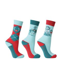 Hy Equestrian Thelwell Collection The Greatest Socks (Pack of 3) - Adult 4-8 - Turquoise/Red