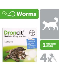 Vetoquinol Droncit Spot-On Tubes For Cats - Pet Wormer - 4 x 0.5ml