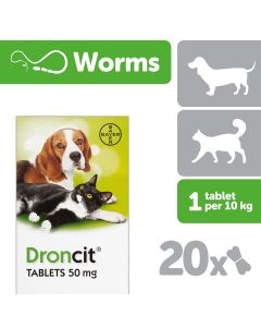 Vetoquinol Droncit Tablets For Cats & Dogs - Pet Wormer - 20 Pack